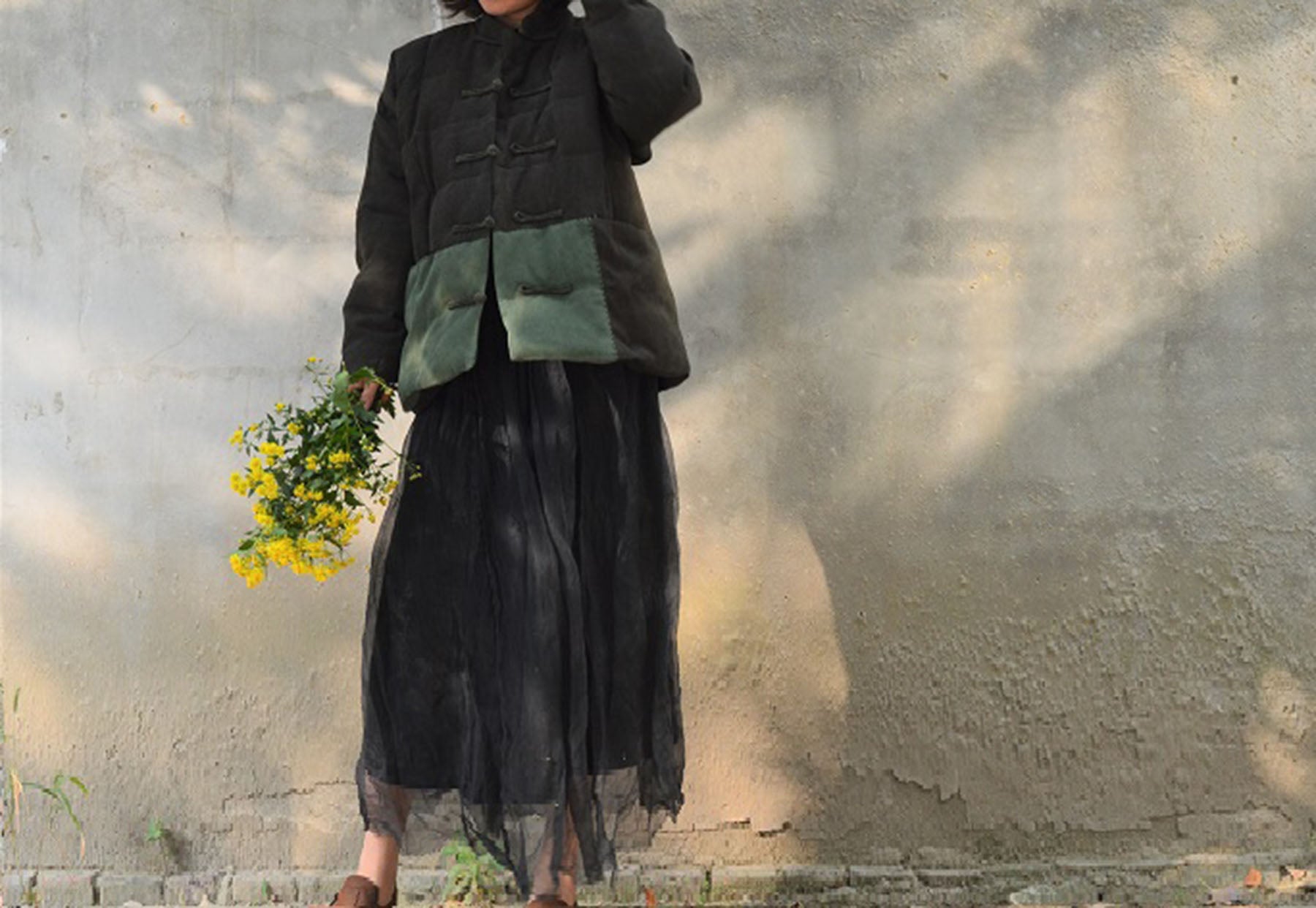 edoa Bi-colour Tussah Silk Goose Down Coat