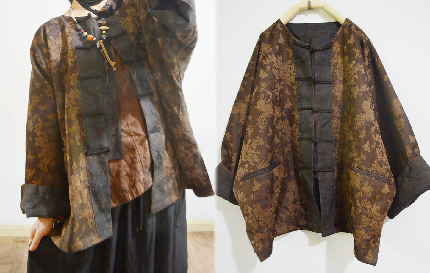 edoa Plant Dyed Silk Jacquard Chinese Jacket