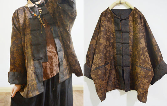 edoa Plant Dyed Silk Jacquard Chinese Jacket
