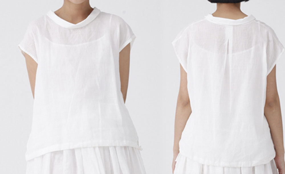 edoa Ramie Rolled Neck Oversized Top