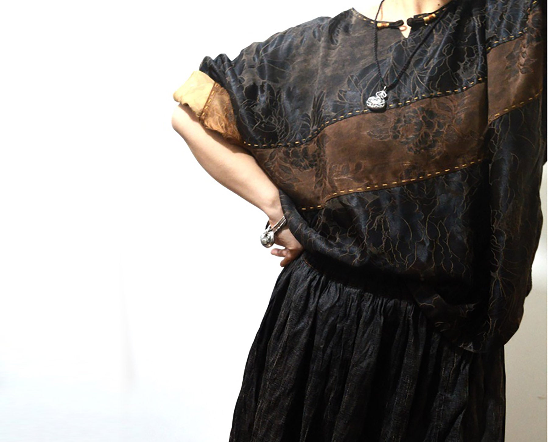 edoa Mud Silk Jacquard Patchwork Pullover