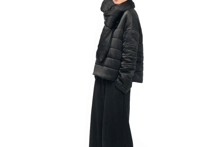 edoa Black Silk Satin Quilted Jacket 