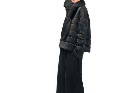 edoa Black Silk Satin Quilted Jacket 