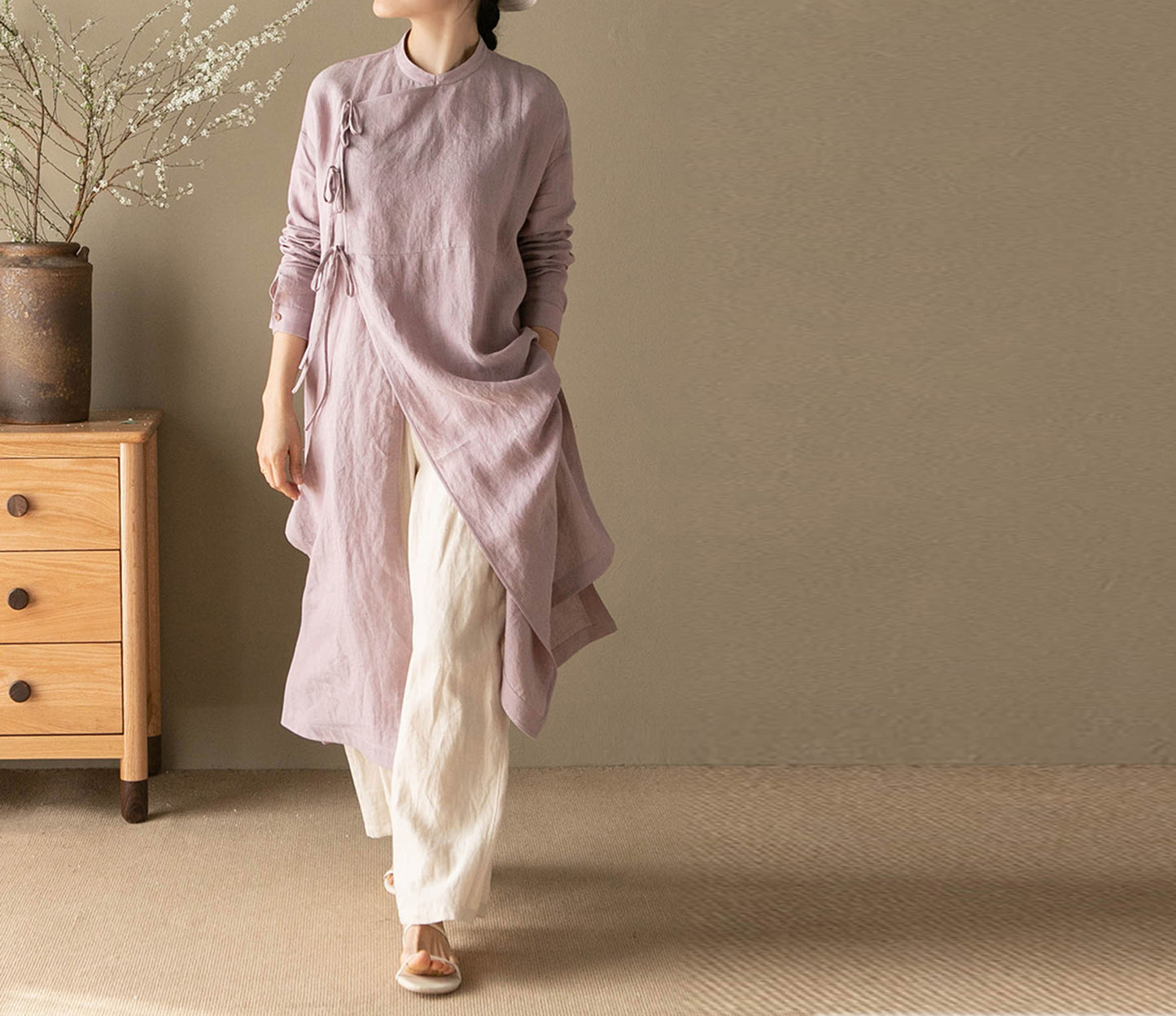 edoa Yarn Dyed Linen Modified Qipao