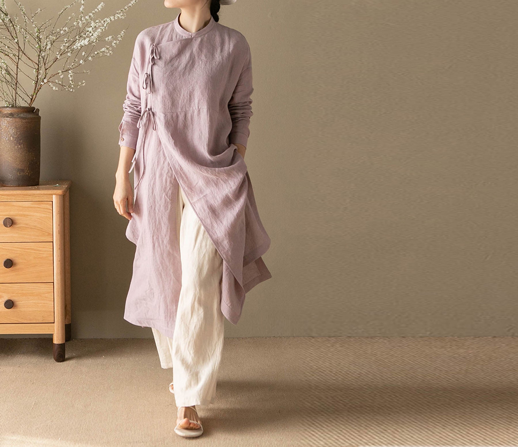 edoa Yarn Dyed Linen Modified Qipao