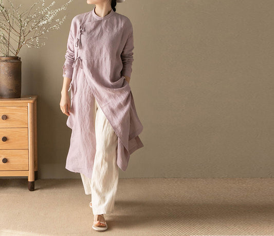 edoa Yarn Dyed Linen Modified Qipao