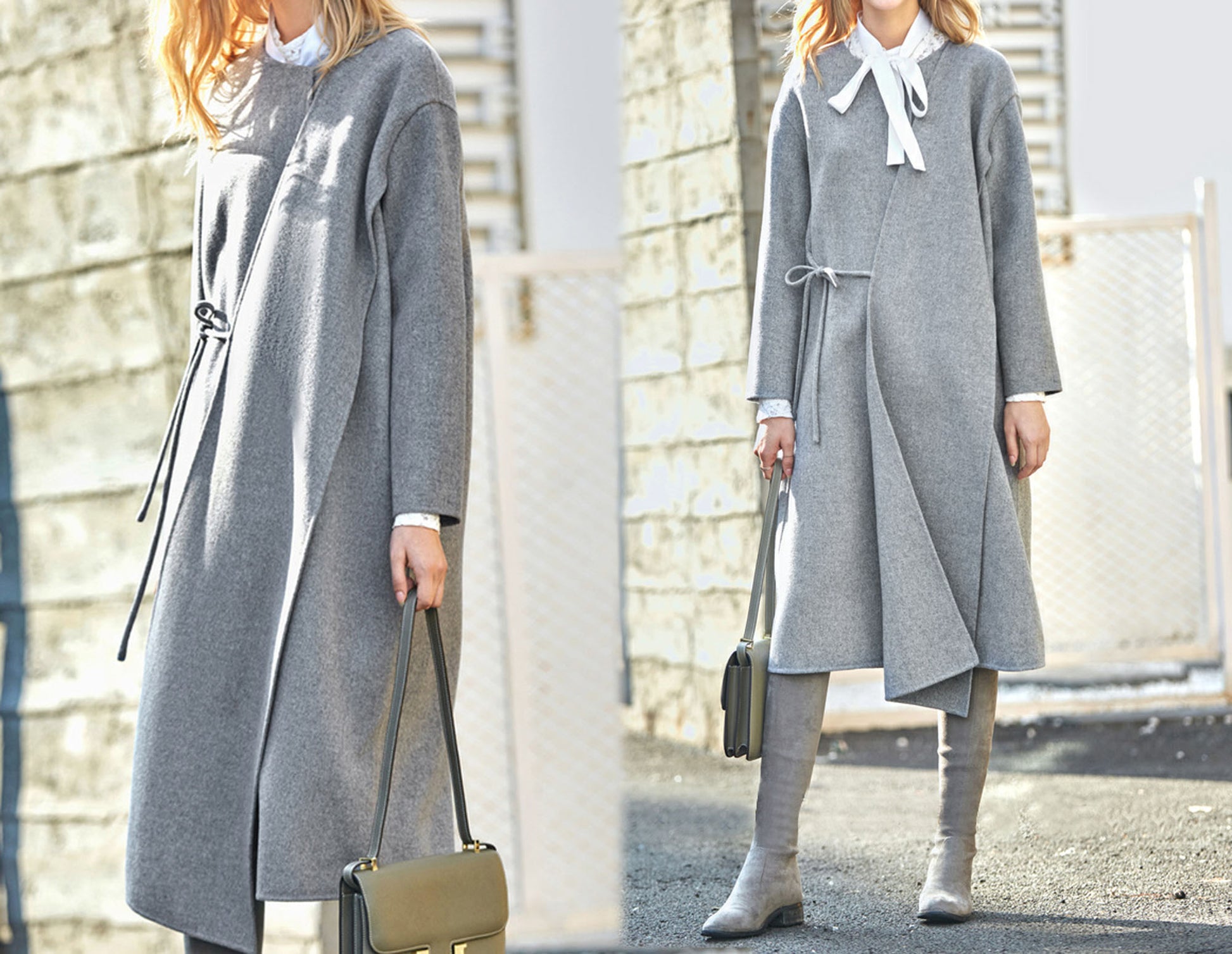 edoa Minimalist Double-faced Wool Cashmere Wrap Coat