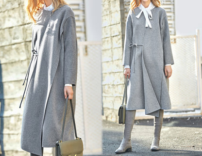 edoa Minimalist Double-faced Wool Cashmere Wrap Coat