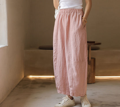 edoa Washed Linen Pink Boyfriend Pants