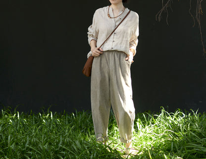 edoa High Count Flax Linen Blouse