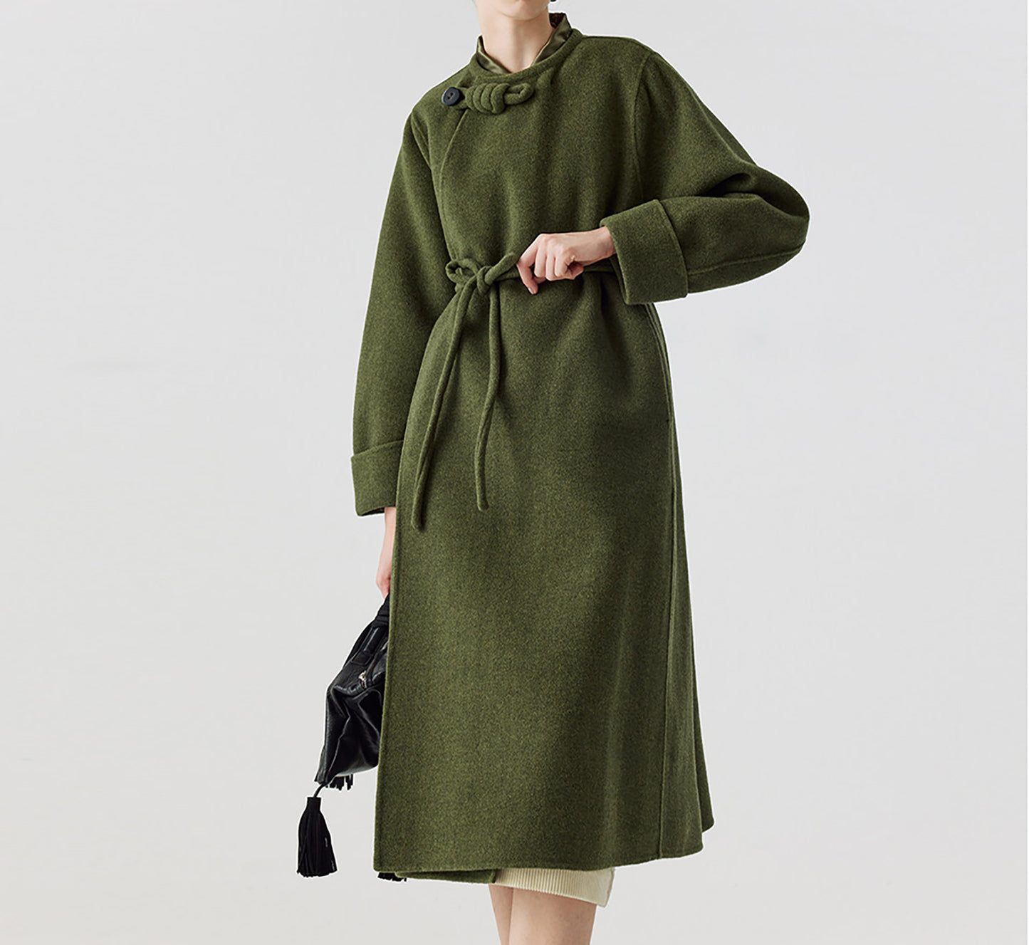 edoa Retro Chinese Style Double-faced Wool Long Princess Coat