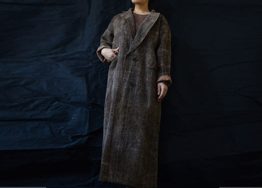 edoa Heavy Weight Distressed Mud Tussah Silk Coat