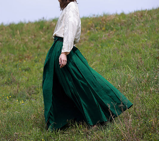 edoa Cracked Mud Silk Maxi Pleated Skirt 