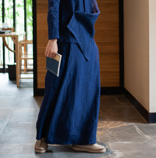 edoa Linen Asymmetric Wide Leg Pants