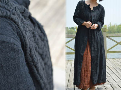 edoa Hand Embroidered Crinkled Linen Coat