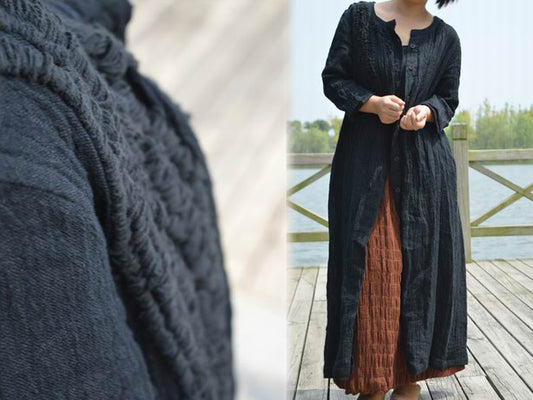 edoa Hand Embroidered Crinkled Linen Coat