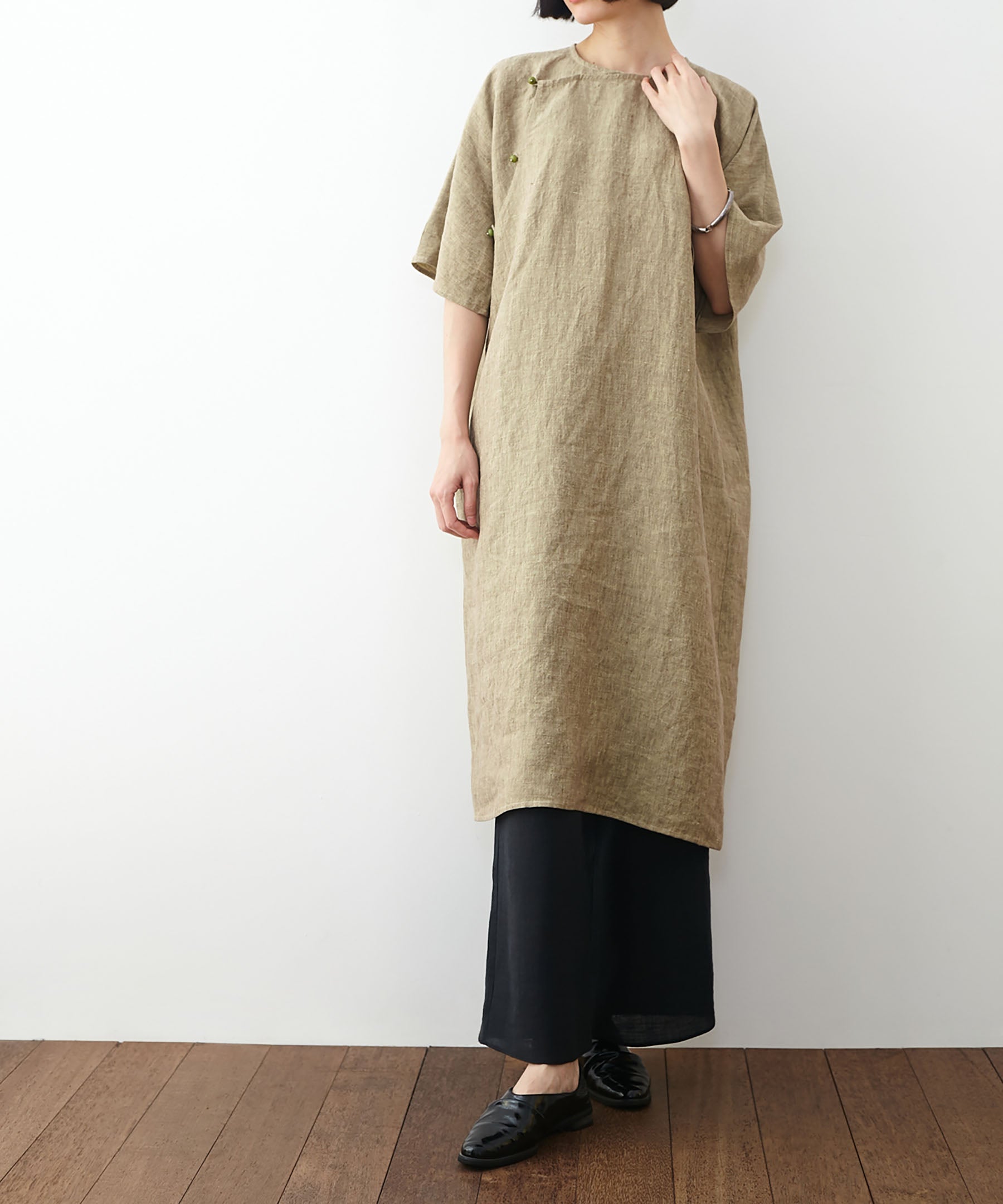 edoa Loose Fitting Yarn Dyed Linen New Chinese Dress