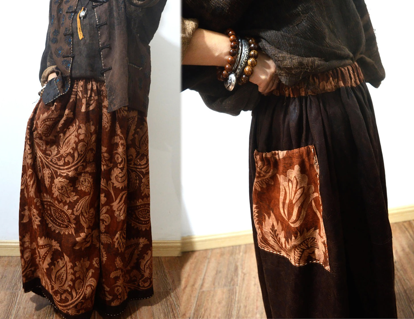 Reversible Mud Noil Silk Jacquard Wide Leg Pants pa0129 X298