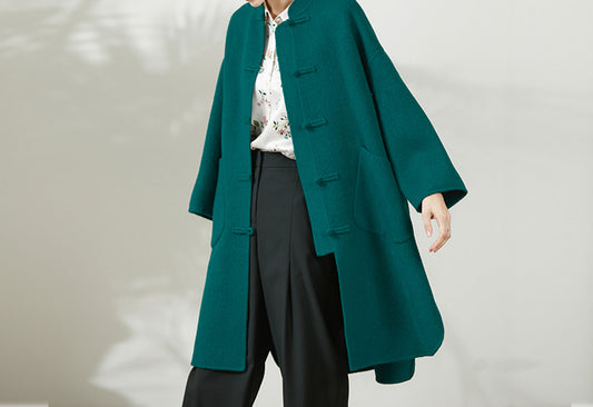 edoa Oversized Double-faced Wool Trapeze Chinese Coat 