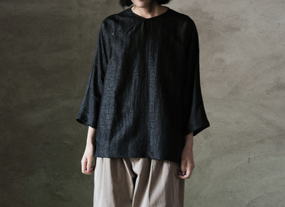 edoa Cracked Mud Silk 3/4 Sleeve Chinese Tee