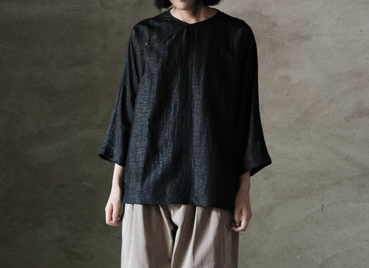 edoa Cracked Mud Silk 3/4 Sleeve Chinese Tee