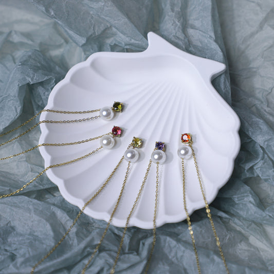 edoa Peal and Birthstone Duo Clavicle Chain