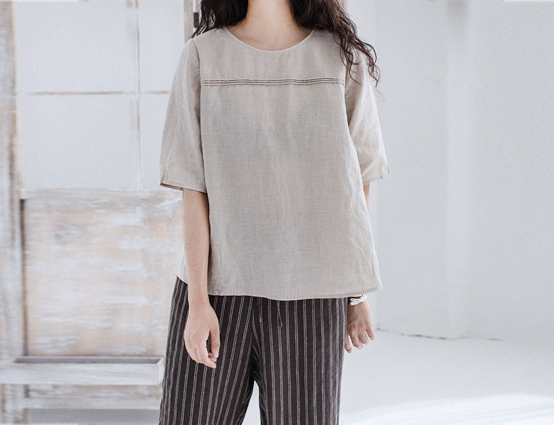 edoa Flax Linen Half Sleeve T-shirt