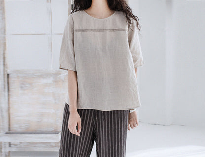 edoa Flax Linen Half Sleeve T-shirt
