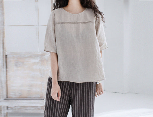 edoa Flax Linen Half Sleeve T-shirt