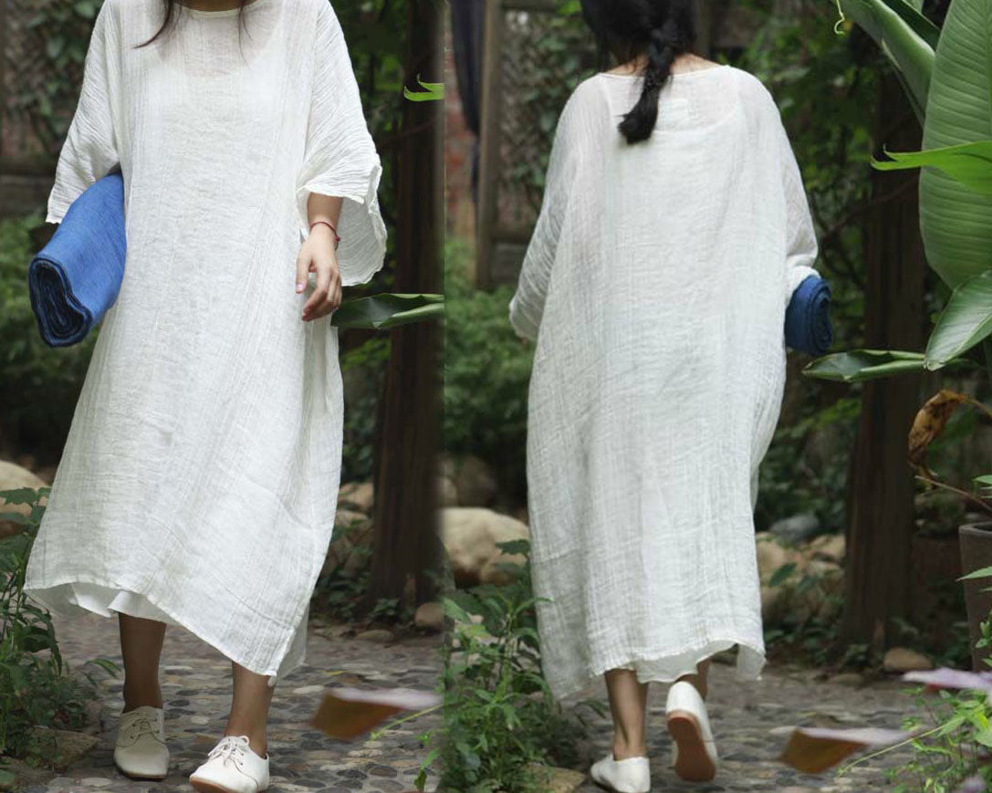 edoa Oversized Textured Linen Maxi Dress