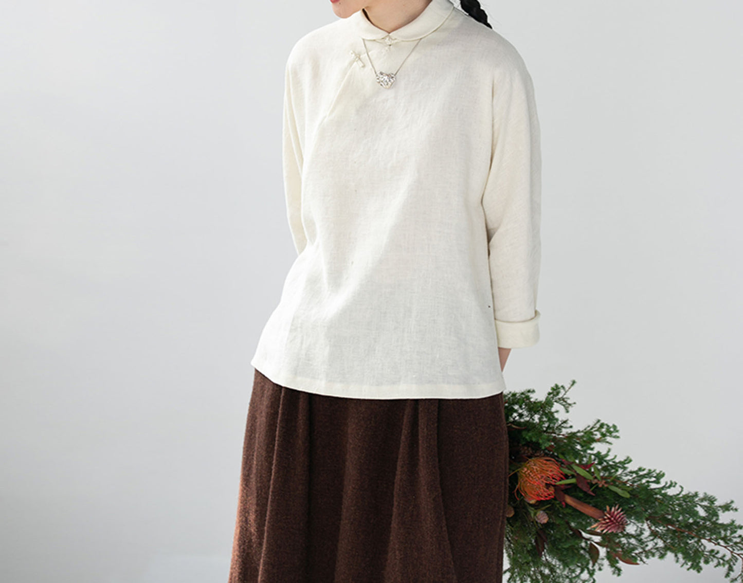 edoa Washed Linen Modified Chinese Blouse