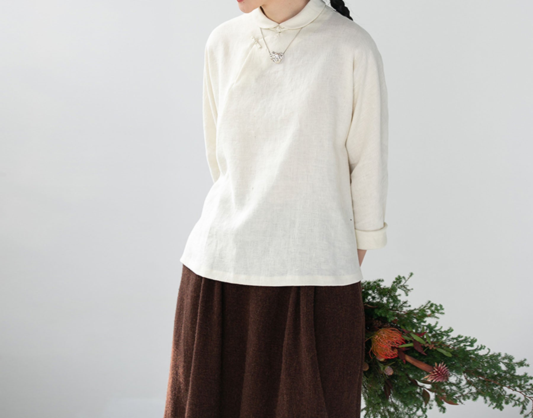 edoa Washed Linen Modified Chinese Blouse