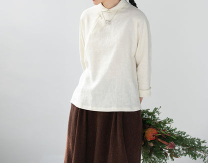 edoa Washed Linen Modified Chinese Blouse