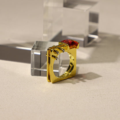 edoa Deconstructed Architectural Square Band Garnet Ring
