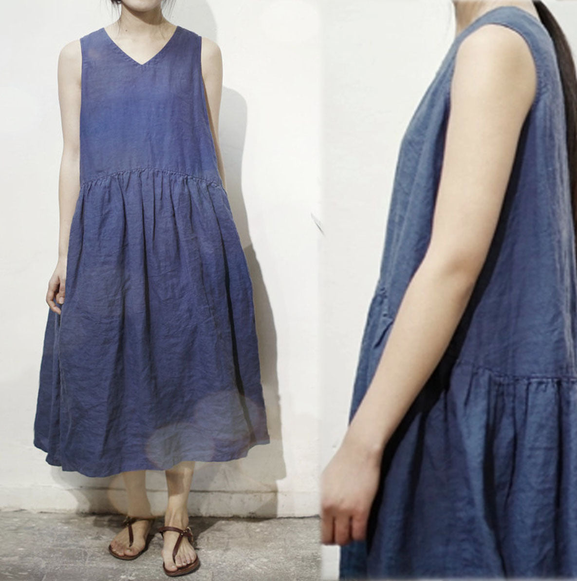 edoa Plus Size Ramie Sleeveless Dress