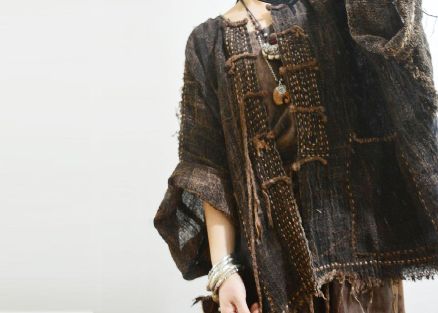 Loose Fitting Plant Dyed Hand Woven Linen Cardigan Jacket ja0051 A673