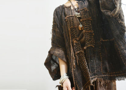 Loose Fitting Plant Dyed Hand Woven Linen Cardigan Jacket ja0051 A673