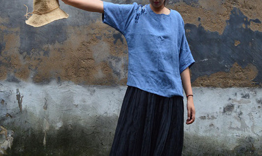 edoa Blue Washed Linen Summer Shirt
