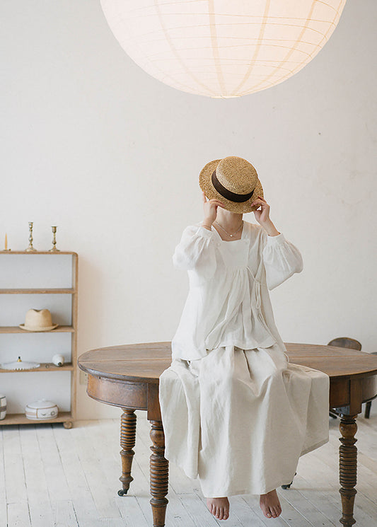 edoa Linen Puff Sleeves Blouse