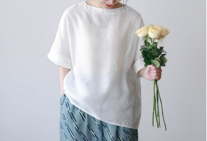 edoa Minimalist White Linen Top