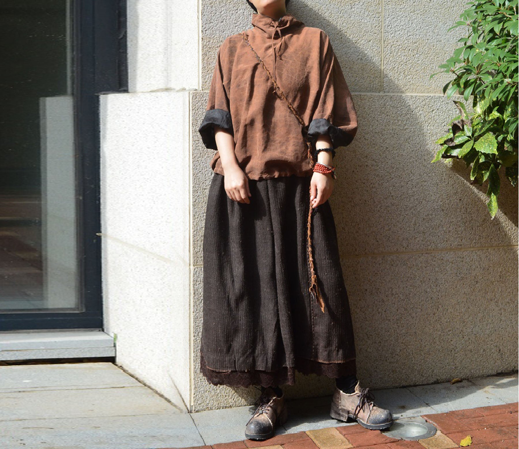 edoa Mud Tussah Silk Pintucked Maxi Skirt