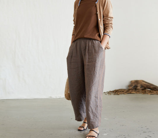 edoa Yarn Dyed Linen Wide-leg Pants