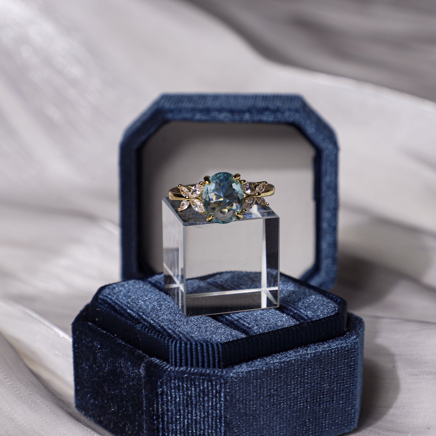 edoa Minimalist Oval Aquamarine Butterfly Wings Ring