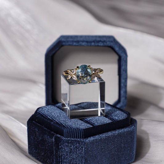 edoa Minimalist Oval Aquamarine Butterfly Wings Ring
