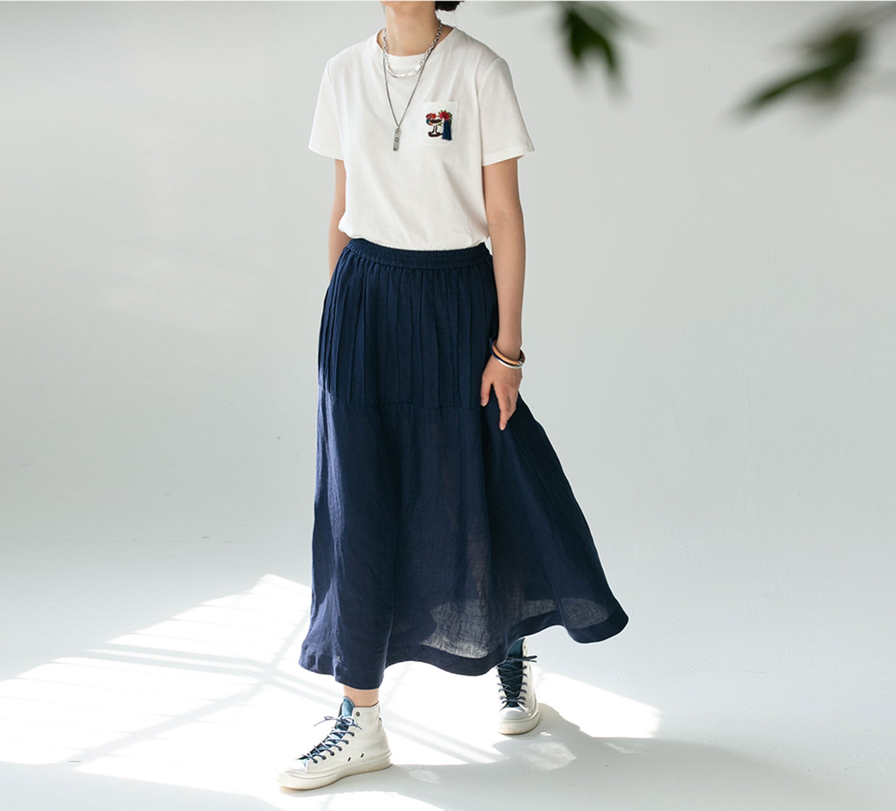 edoa PIntucked Linen A-line Skirt