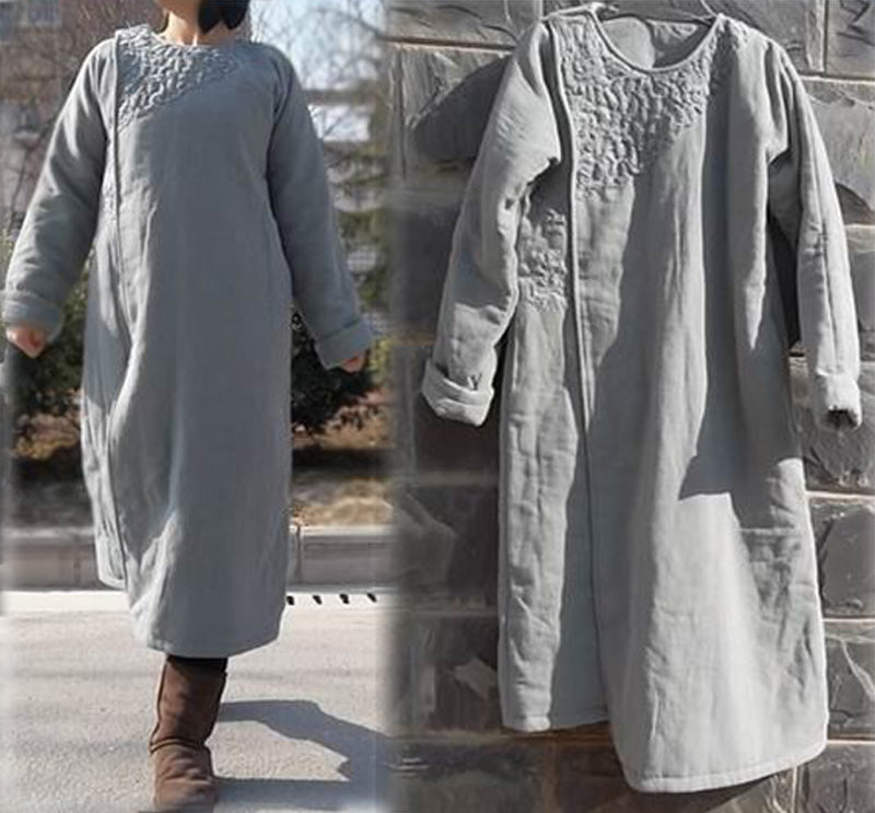 edoa Hand Embroidered Washed Linen Padding Coat