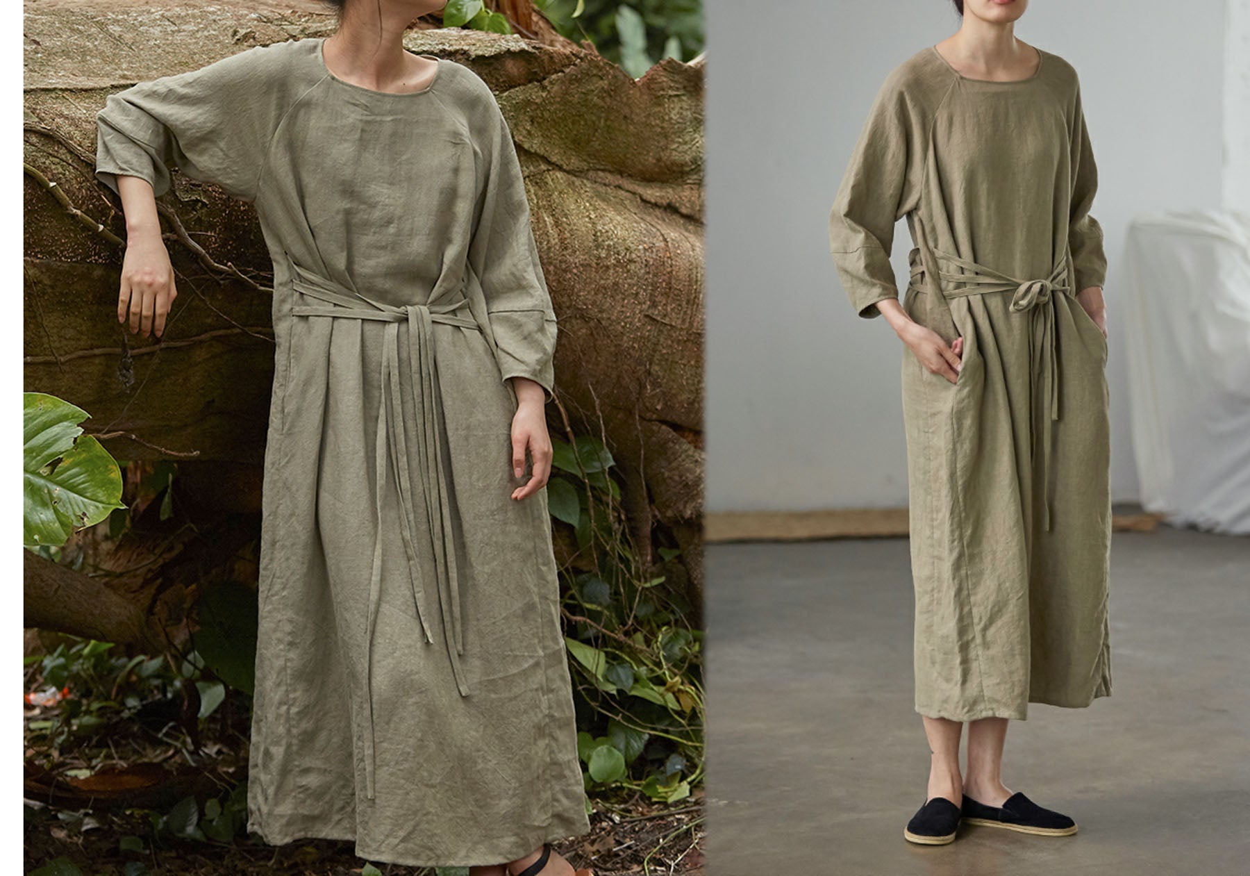 edoa Forest Washed Linen Dress