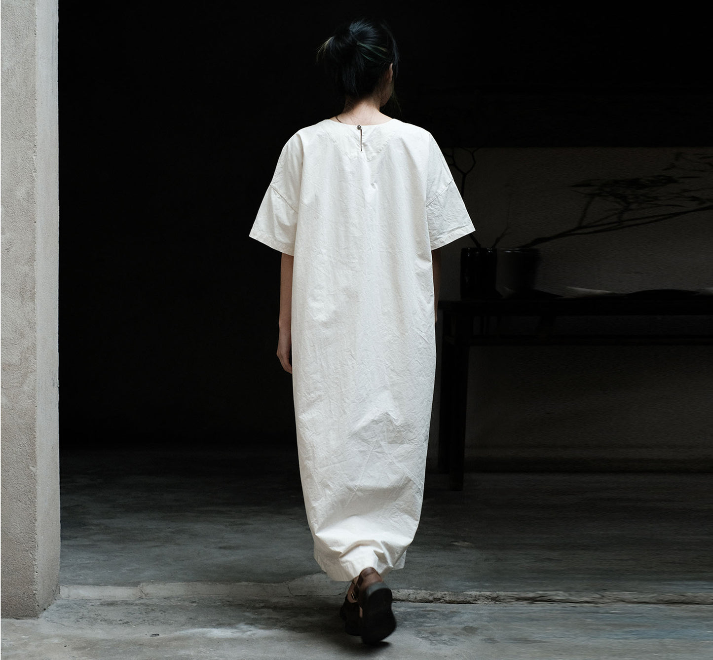 edoa Loose Paper Cotton Minimalism Short Sleeve Dress