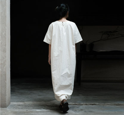 edoa Loose Paper Cotton Minimalism Short Sleeve Dress