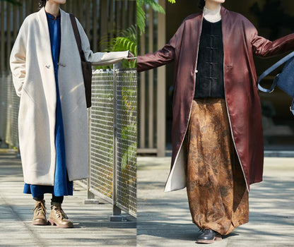 edoa Reversible Double Face Wool and Mud Silk Hanfu Coat 